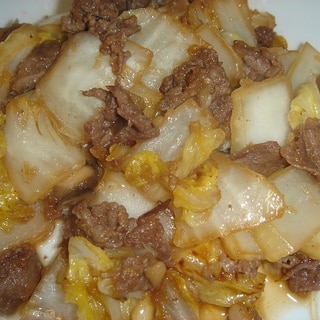 牛肉と白菜の大根おろしすき焼きタレ炒め